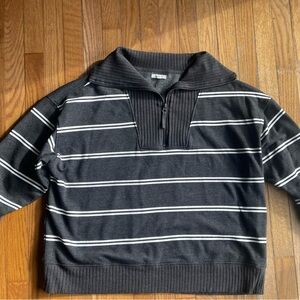 Maurices Dark Gray and White Striped Zip-Up Sweater